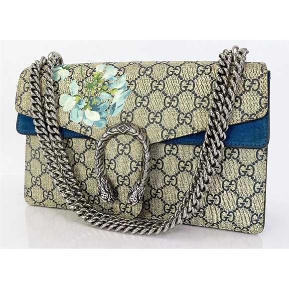 Gucci Beige and Blue GG Floral Shoulder Bag - Picture 1 of 16